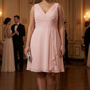 Pastel Pink Baby Doll Vneck Chiffon Dress Plus Size XL Wedding Graduation Fairy